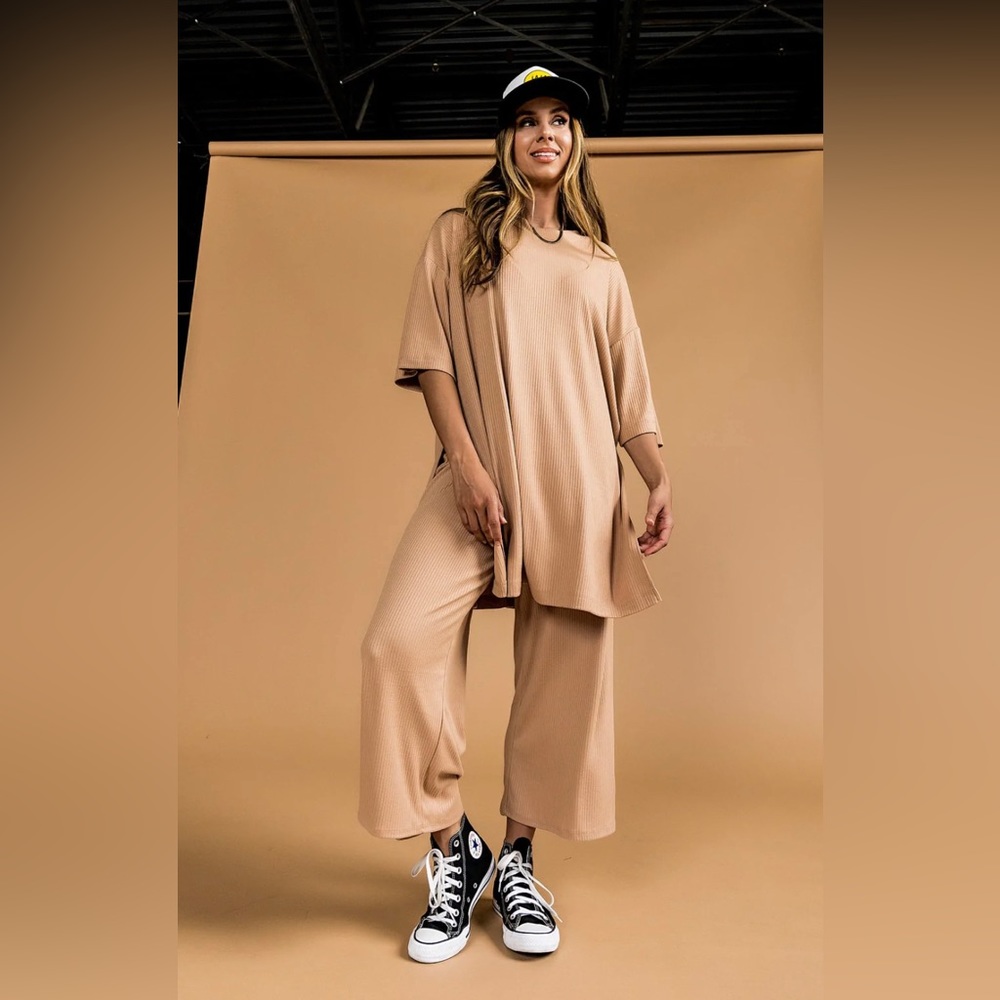 LALA ORIGINAL DESIGN: Lex Ribbed Playsuit in Iced Chai